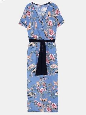 Zara Blue Floral Belted Jumpsuit